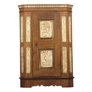 Rustic Farmhouse Folk Art Painted Bridal Cabinet, 1806 For Sale