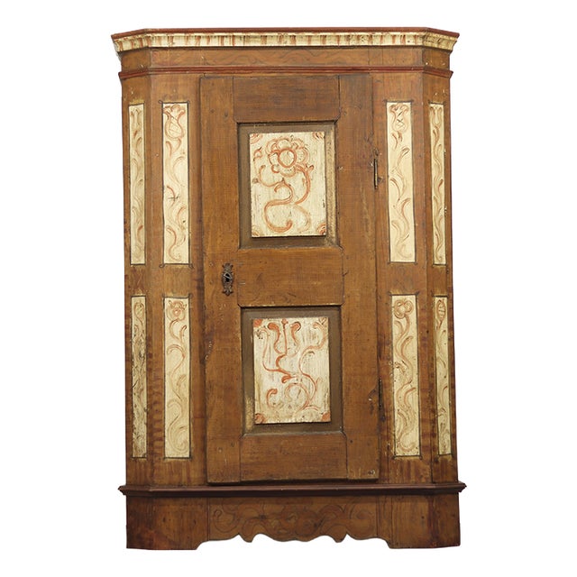 Rustic Farmhouse Folk Art Painted Bridal Cabinet, 1806 For Sale