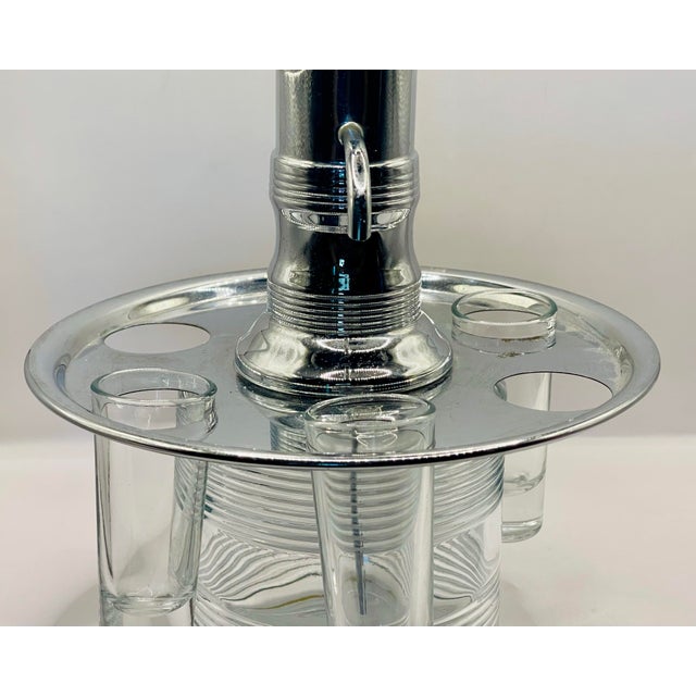 1950’s Chrome & Glass Drinks Dispenser Pump With Four Clear Glasses For Sale - Image 9 of 12