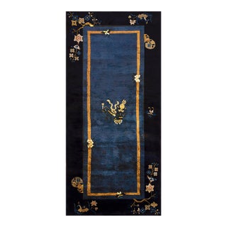 1920s Traditional Navy Blue Floral Sprays & Butterflies Deco Chinese Peking Rug For Sale