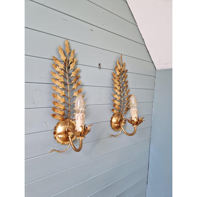 Hollywood Regency Italian Wall Sconces in Gilt Metal, 1970s, Set of 2 For Sale - Image 11 of 13