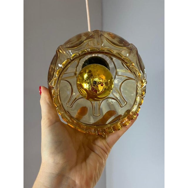 Hanging Lamp in Yellow Gold Glass with Brass For Sale - Image 9 of 10