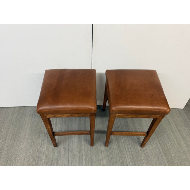 Brownstone Cognac Leather Counter Stools, Pair For Sale - Image 4 of 12