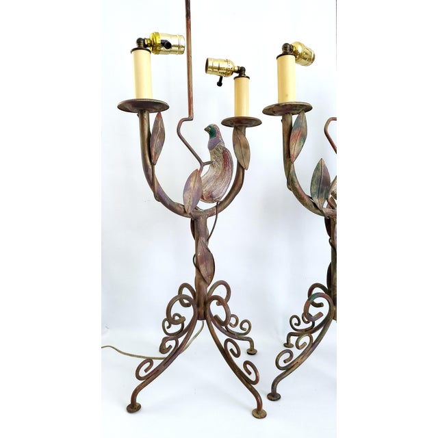 Large Lamps Rustic Plaster Parrots & Shades Pair For Sale - Image 9 of 13