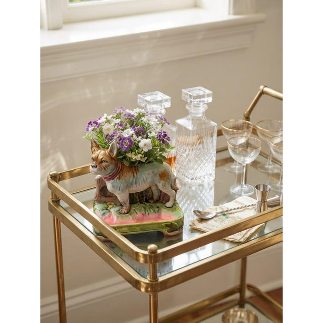 Ceramic Vintage French Majolica Boxer / French Bulldog Figural Planter & Desk Catchall For Sale - Image 7 of 12
