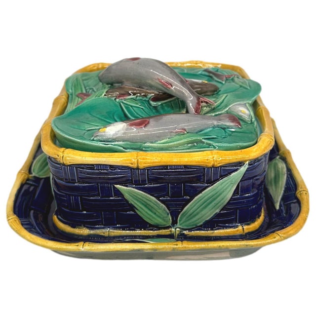 Late 19th Century A Victoria Pottery Majolica Cobalt Basketweave Sardine Box, English, Ca. 1883 For Sale - Image 5 of 12