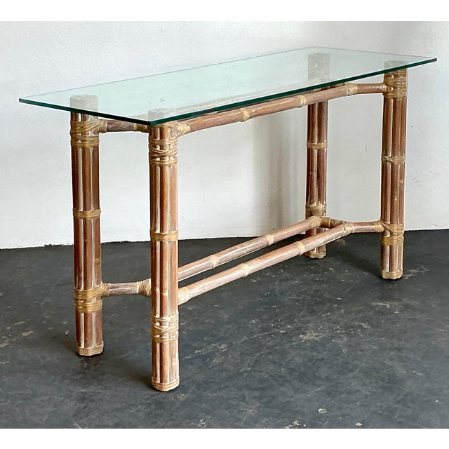Late 20th Century Vintage Bundled Rattan Console Table After McGuire For Sale - Image 5 of 12