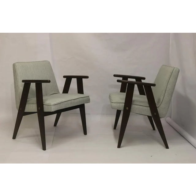 Set of Type 300-177 Bunny Armchairs in Mottled Gray Fabric by Józef Chierowski for Gościcińskie Fabryki Mebli, 1960s For Sale - Image 13 of 16