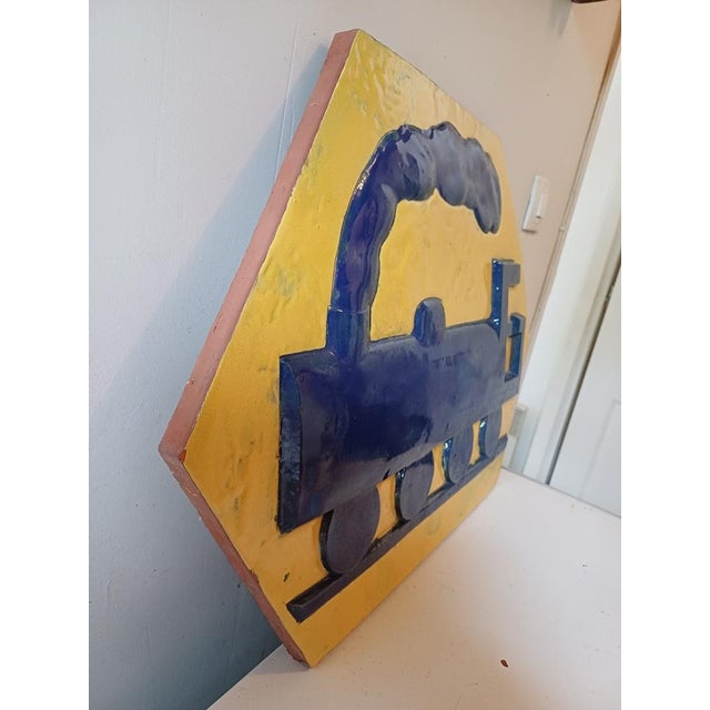Blue Glazed Terracotta Plaque from SNCF, 1960 For Sale - Image 8 of 9