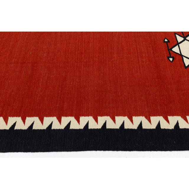 9x12 Modern Navajo Style Flatweave Red Wool Area Rug - Geometric Star & Diamond For Sale - Image 9 of 11