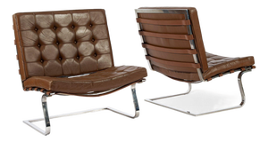 Pair Vintage Brown Tugendhat Lounge Chairs by Mies Van Der Rohe for Knoll 1960s