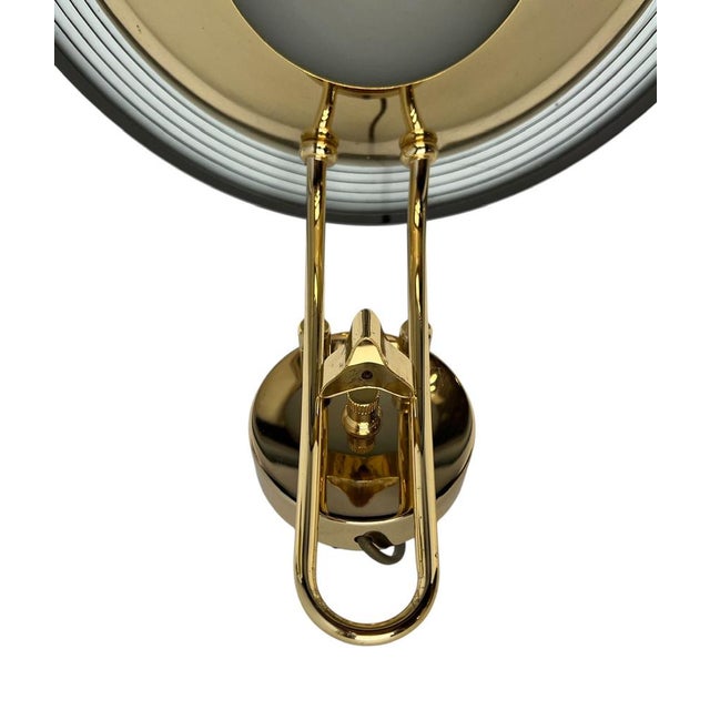 Metal Italian Round Brass and Glass Disc Wall Lamp, 1970s For Sale - Image 7 of 11