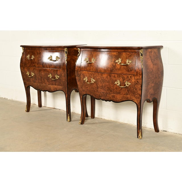 Italian Louis XV Burled Walnut Bombay Commode With Mounted Gilt Bronze Ormolu | Circa 1960s For Sale - Image 16 of 17