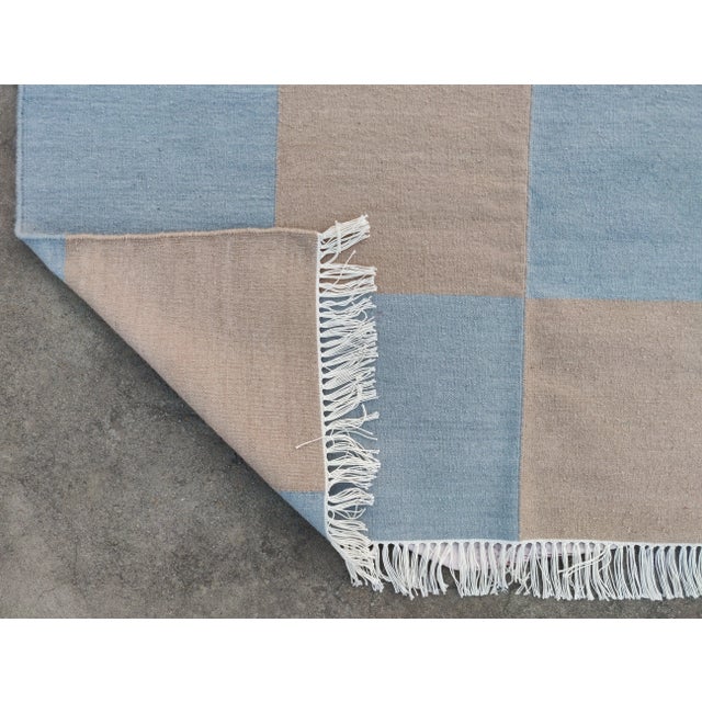 Handmade Vegetable Dyed Woolen Checked Pattern Rug Gray and Beige - 8x10 For Sale - Image 10 of 11