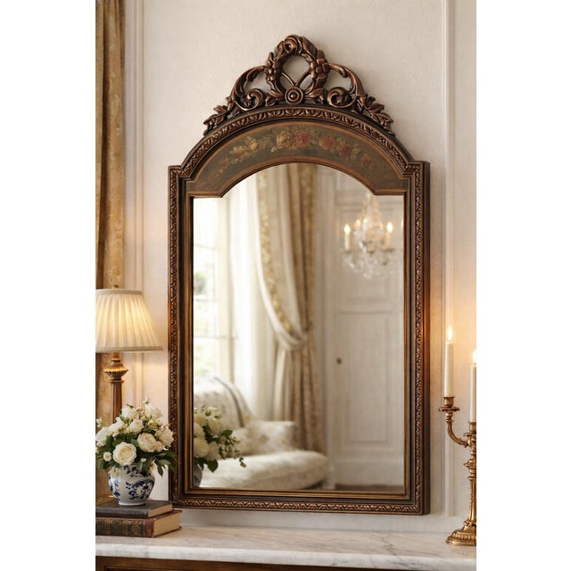 Antique French Rococo Revival Giltwood Mahogany Crest Mirror For Sale - Image 9 of 10