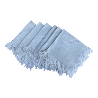 Vintage Off White Linen Cocktail Napkins, Set of 6 For Sale