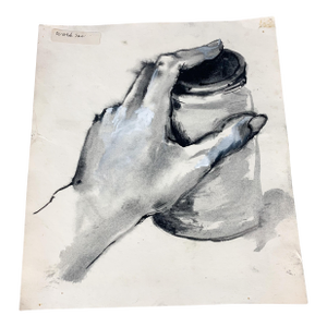 Vintage Realist Study Watercolor Acrylic Painting of Hand on Paper Judy Horowitz