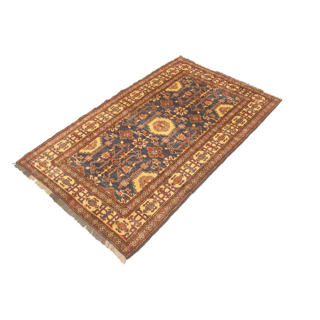 Art Nouveau Boho Chic Super Kazak Blue/Gold Wool Rug - 3'11'' X 6'3'' For Sale - Image 3 of 10
