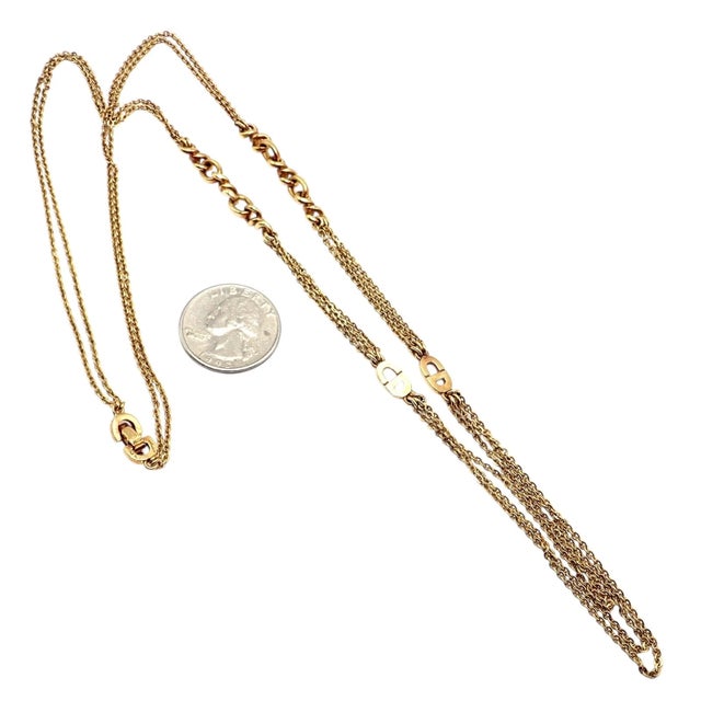Vintage Christian Dior Solid Gold CD Three Strand 28" Long Necklace Germany For Sale In Philadelphia - Image 6 of 13