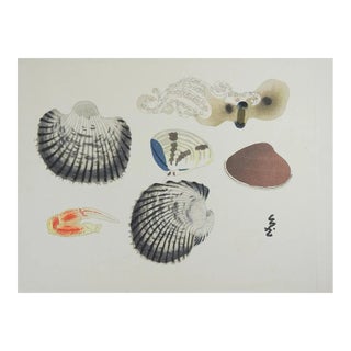 Mid 20th Century Japanese Mingei Folk Art Stencil Shells Octopus Print For Sale