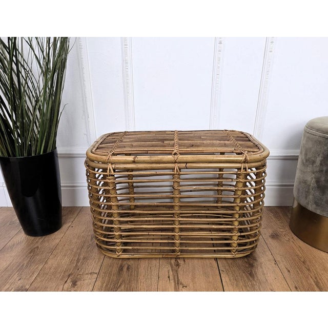 Wood Italian Bohemian Riviera Bamboo and Rattan Basket, 1960s For Sale - Image 7 of 11