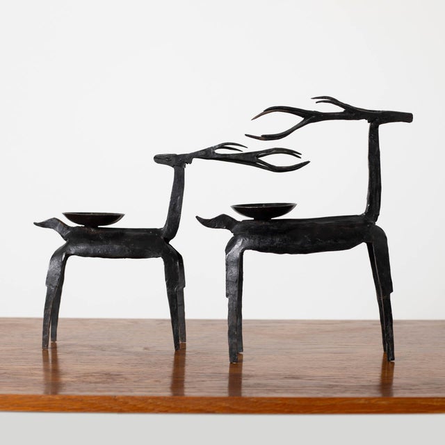 1990s Mid-Century Style Wrought Iron Deer-Shaped Candleholders, 1990s, Set of 2 For Sale - Image 5 of 6