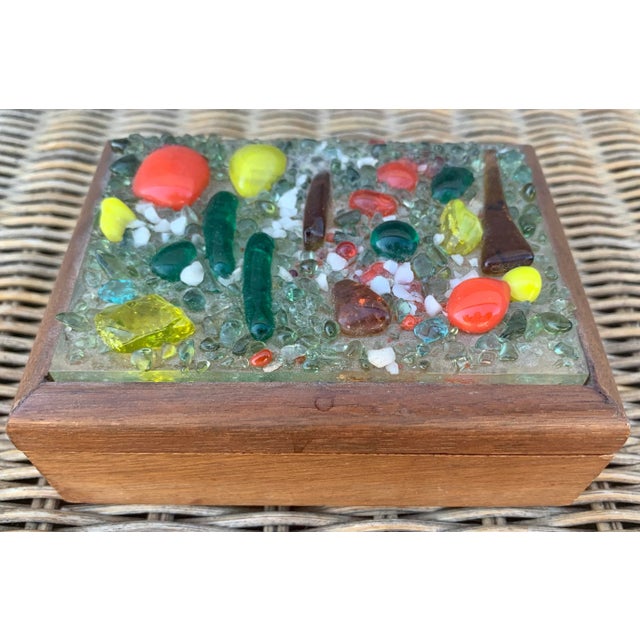 Mid-Century Modern Mid Century Modern Fused Glass Wooden Trinket Box For Sale - Image 3 of 11