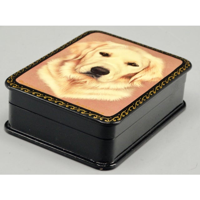 Russian Lacquer Papier Mache Box With Golden Retriever Dog Portrait For Sale - Image 11 of 12