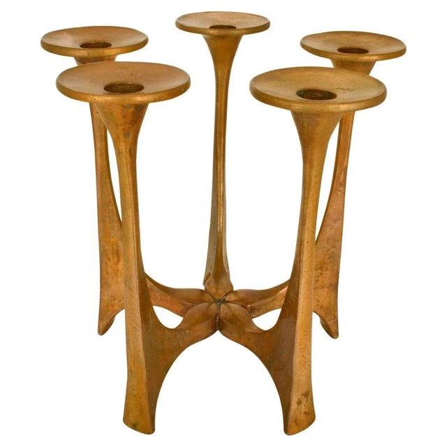 Five Arm Bronze Adjustable Candelabra Chandelier by Harjes For Sale - Image 6 of 6