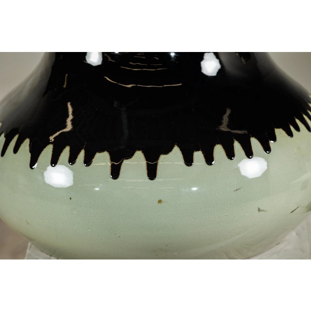 Artisan Ceramic Vase with Two-Tone Glaze and Wide Mouth Opening For Sale - Image 4 of 12
