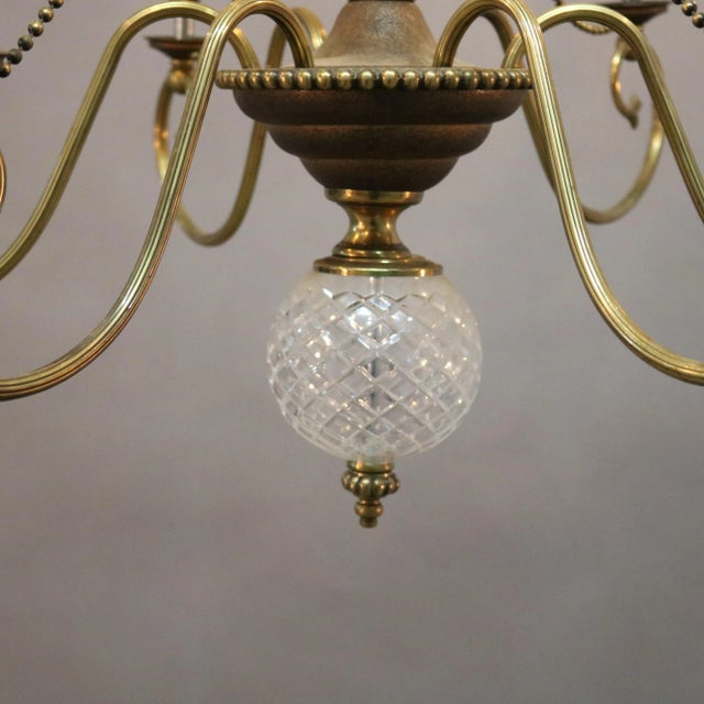 Vintage 20th Century French Nine-Light Tiered Brass and Crystal Chandelier For Sale - Image 12 of 13