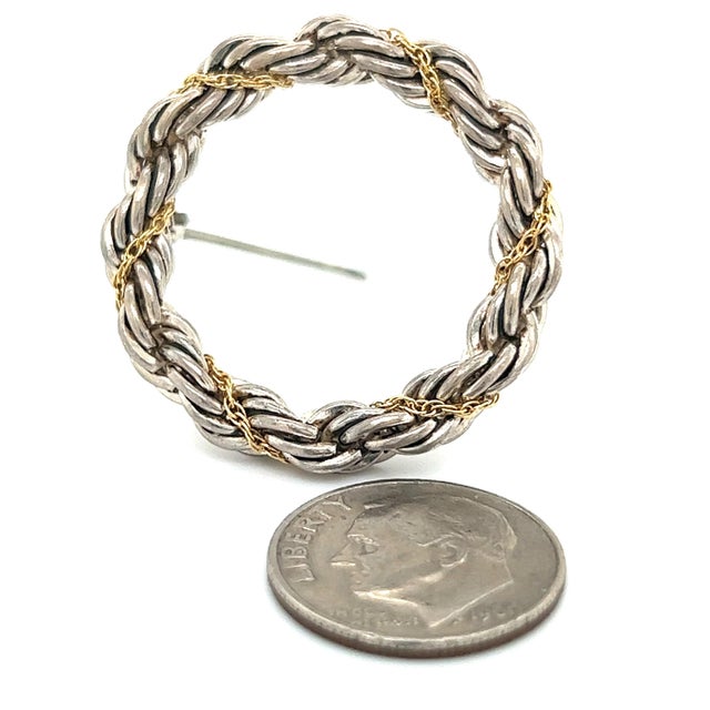 1990s Tiffany & Co Estate Circle Wreath Brooch 18k G + Silver For Sale - Image 9 of 9