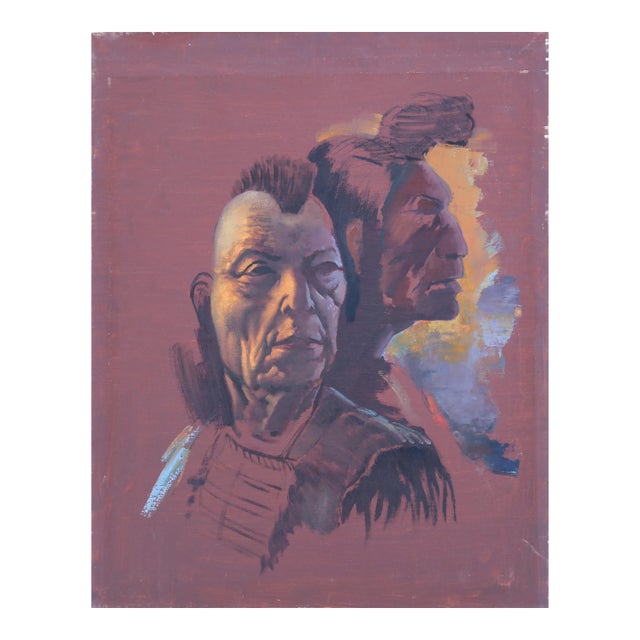 Native American Portrait, Jalal Gharbi Oil on Canvas Painting For Sale
