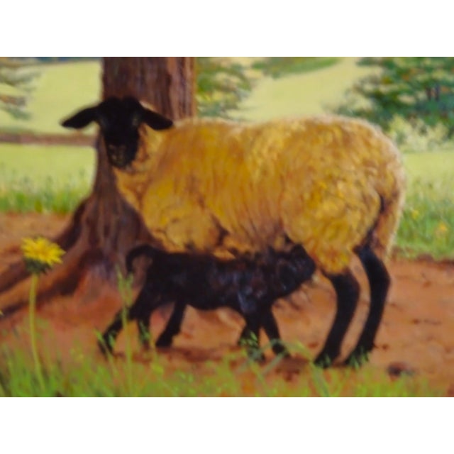 Wood 2005 "Ewe and Lamb", Oil Painting on Masonite by Sandra Eames, Framed For Sale - Image 7 of 12
