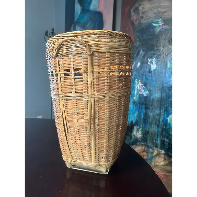 Vintage Tall Woven Split Reed Basket For Sale - Image 12 of 12
