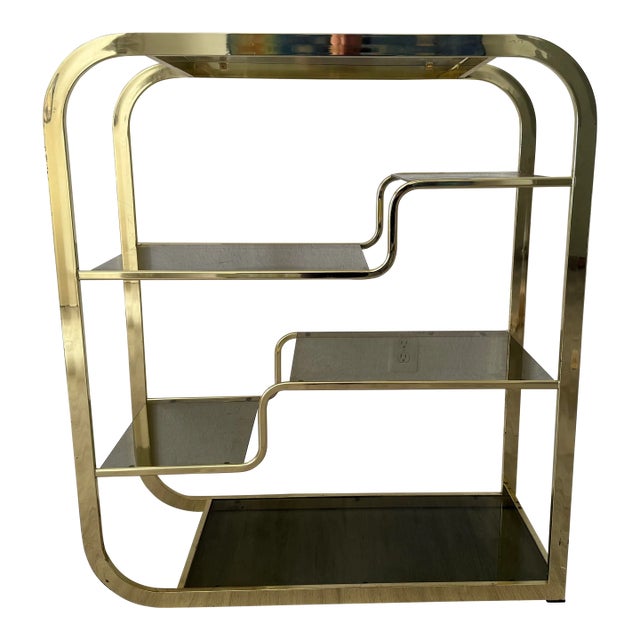 1980s Milo Baughman Style Gold Brass Etagere For Sale
