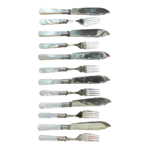 Late 19th Century English Epnss Fish Service Knives and Forks With Mother of Pearl Handles- Set of 12