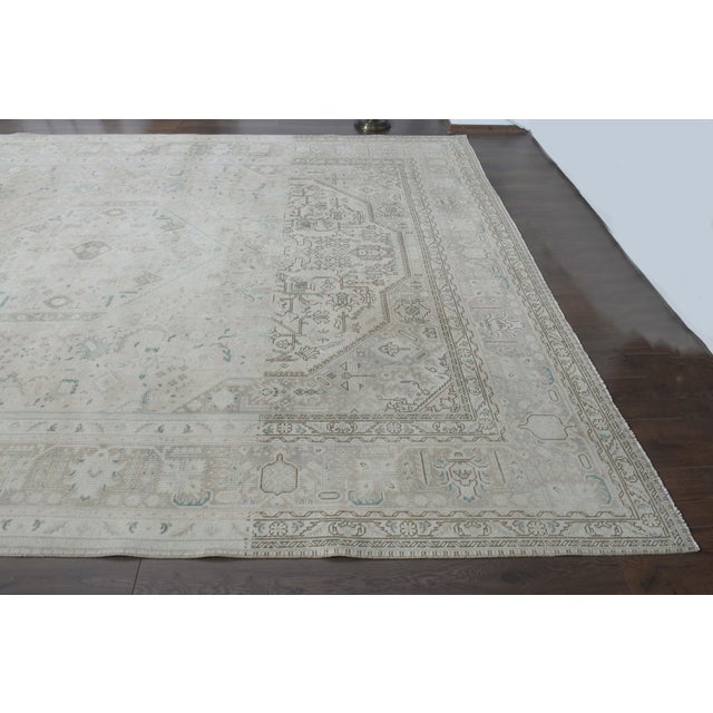 Textile 1970s Vintage Persian Handmade Wool Cotton Beige Area Rug For Sale - Image 7 of 11