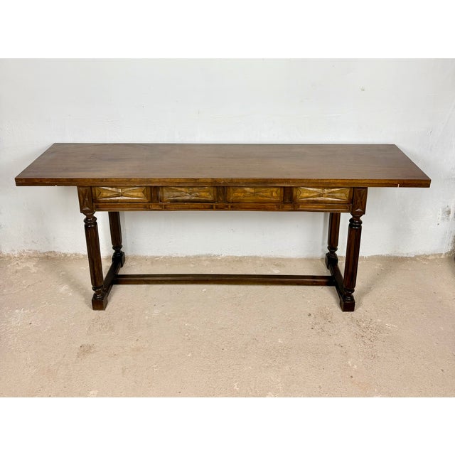 Brown Spanish Carved Drop-Leaf Console Table, 1930s For Sale - Image 8 of 11