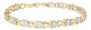 10K Yellow Gold over .925 Sterling Silver 1.0 Cttw Diamond Cluster X Link Tennis Link Bracelet - 7"