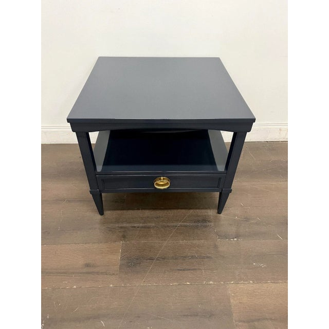 1980s Navy Lacquered Transitional End Table For Sale - Image 4 of 5