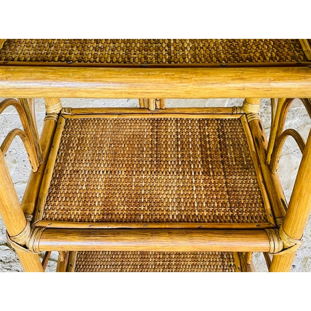 Vintage Bamboo and Rattan Three-Tier Shelf, 1970s For Sale - Image 6 of 18