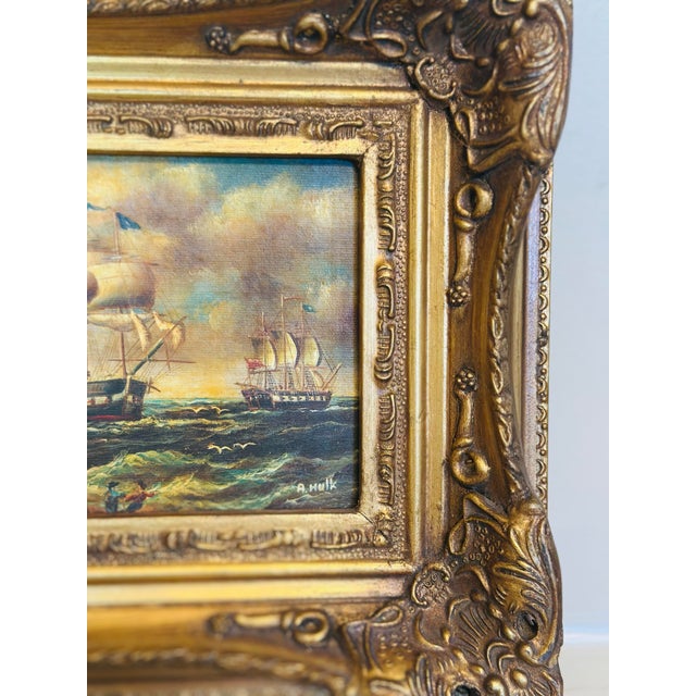 Vintage Nautical Oil Painting , Framed For Sale - Image 4 of 9