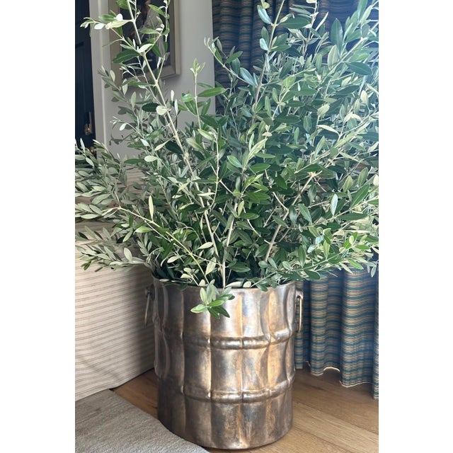 Mid-Century Modern Large Tarnished-Brass Jardiniere With Handles For Sale - Image 3 of 13