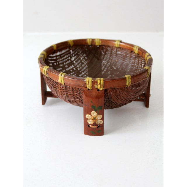 Vintage Hand Painted Footed Basket For Sale - Image 9 of 12