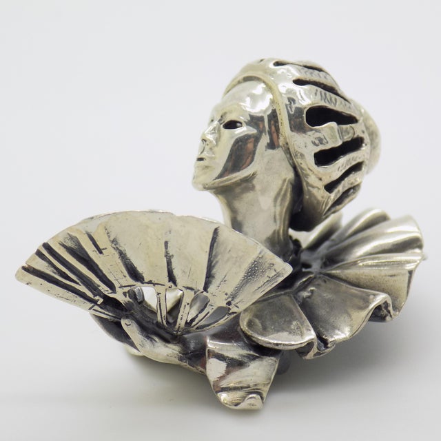 Vintage Italian Handmade Sterling Silver 925 Woman With Fan Bust Figurine Decorative Solid Sculpture For Sale - Image 4 of 14