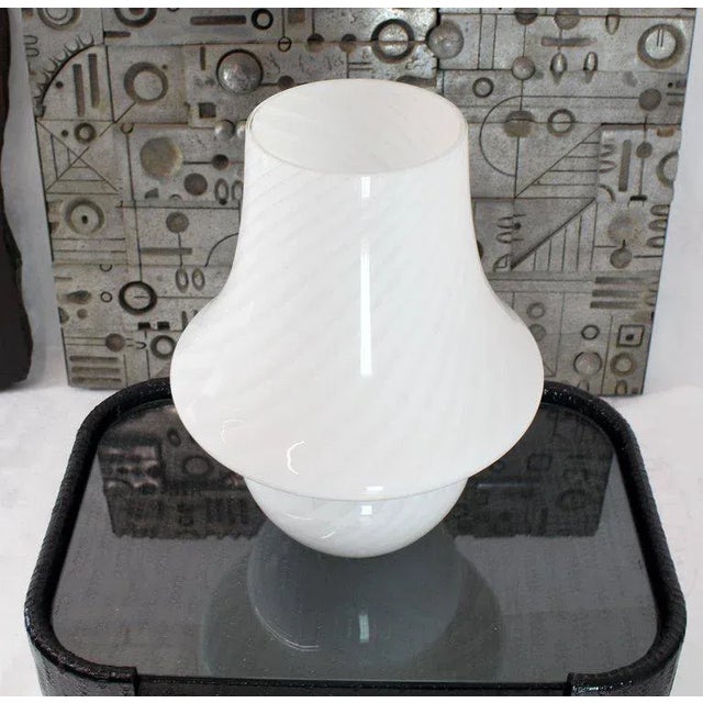 1970s Vintage Vetri Swirl Milk Murano Glass Mushroom Lamps- a Pair For Sale - Image 6 of 12