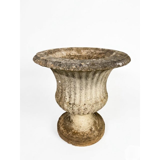 Hollywood Regency Pair of Vintage Mid-Century Fluted Cast Stone Garden Urns For Sale - Image 3 of 12