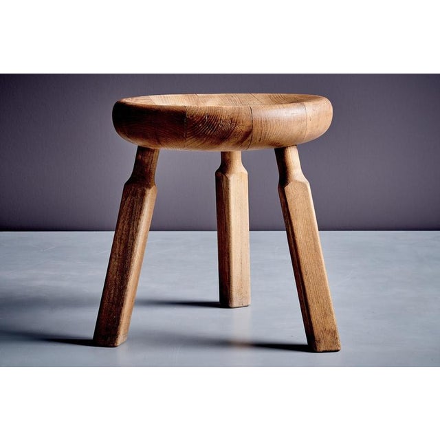 Oak Stool with Three Carved Legs, France, 1960s For Sale - Image 4 of 10