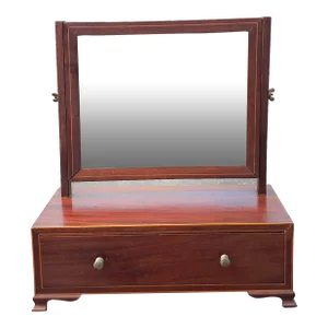 19th Century Mahogany Inlay Chest Top / Console Shaving Mirror